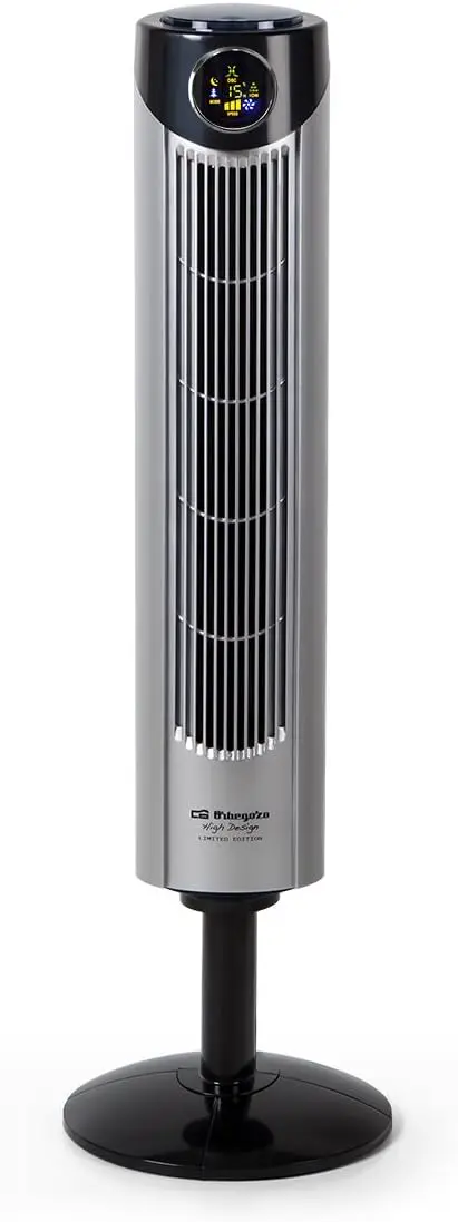 Orbegozo TWM 1015 - Ionischer Turmventilator, Fernbedienung, drei Ventilatormodi, digitales Display, Timer-Funktion, drei Geschwindigkeiten, leise, um 80 Grad drehbar, 45 W, Grau / Schwarz