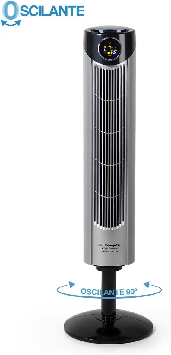 Orbegozo TWM 1015 - Ionischer Turmventilator, Fernbedienung, drei Ventilatormodi, digitales Display, Timer-Funktion, drei Geschwindigkeiten, leise, um 80 Grad drehbar, 45 W, Grau / Schwarz vue 3