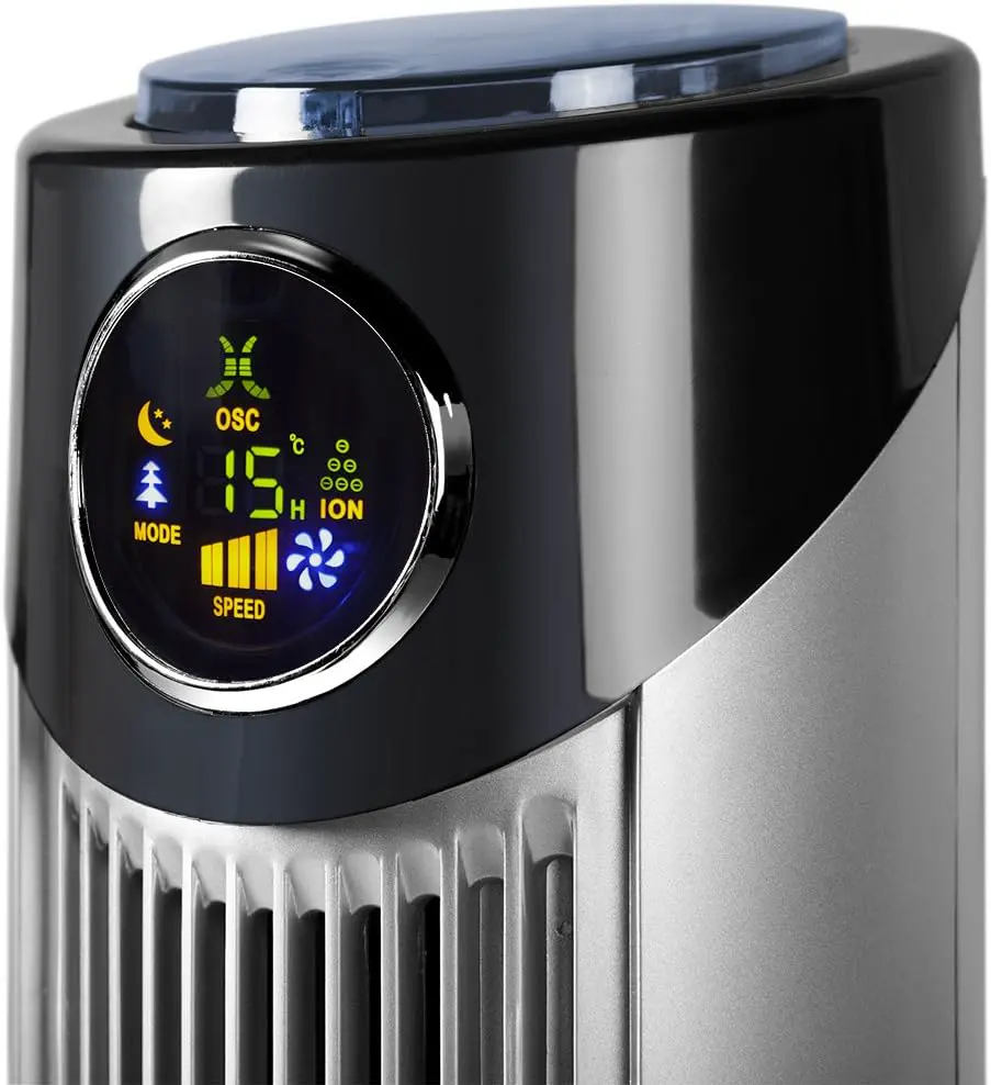 Orbegozo TWM 1015 - Ionischer Turmventilator, Fernbedienung, drei Ventilatormodi, digitales Display, Timer-Funktion, drei Geschwindigkeiten, leise, um 80 Grad drehbar, 45 W, Grau / Schwarz vue 5