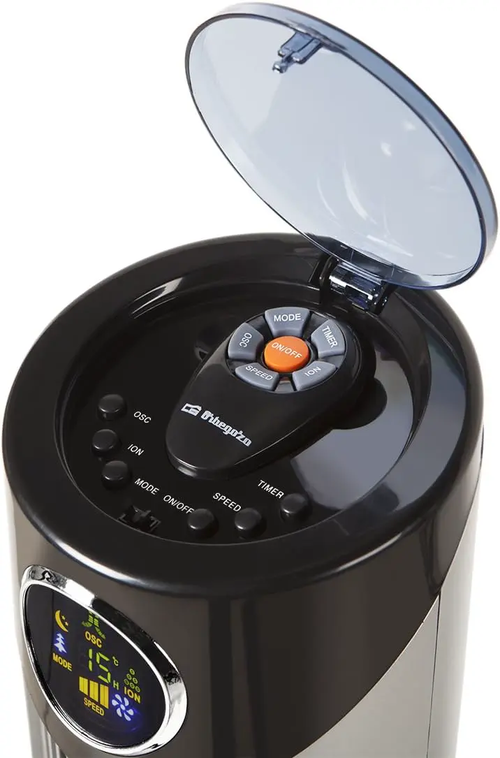 Orbegozo TWM 1015 - Ionischer Turmventilator, Fernbedienung, drei Ventilatormodi, digitales Display, Timer-Funktion, drei Geschwindigkeiten, leise, um 80 Grad drehbar, 45 W, Grau / Schwarz vue 6