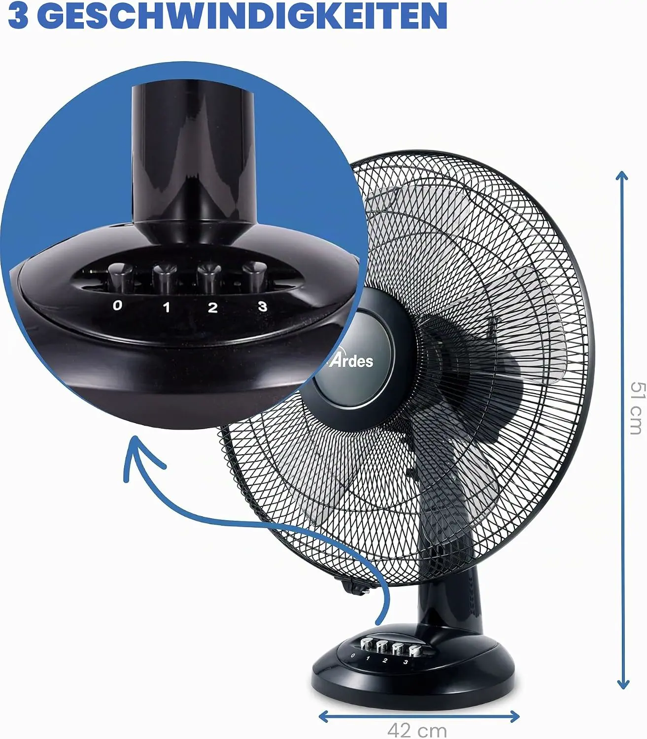 Ardes AR5S41 Ardes STYLE 41 Tischventilator 5 Klinge 40 cm 3 Geschwindigkeitsstufen Automatische Oszillation Details chrom, total Schaufel 40 cm Weiß vue 3