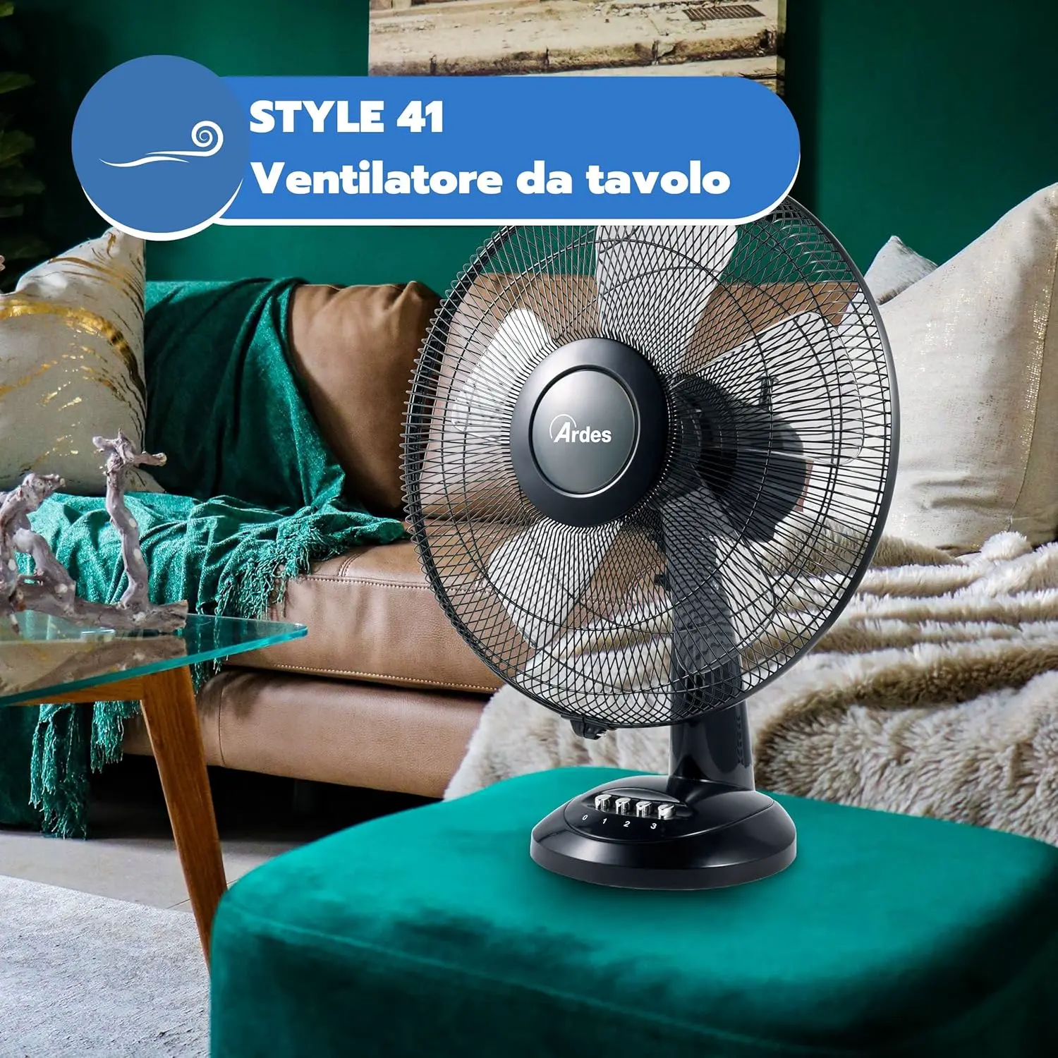 Ardes AR5S41 Ardes STYLE 41 Tischventilator 5 Klinge 40 cm 3 Geschwindigkeitsstufen Automatische Oszillation Details chrom, total Schaufel 40 cm Weiß vue 4