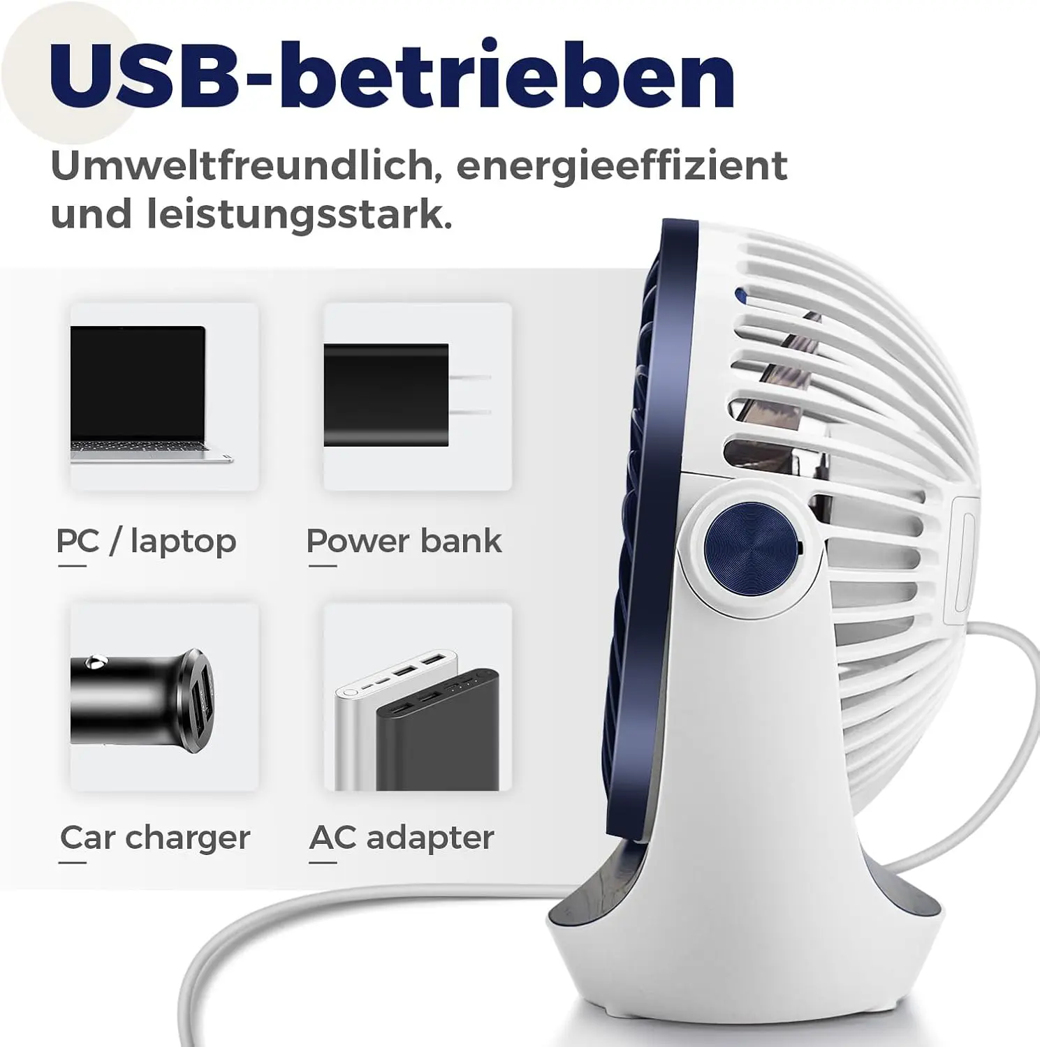 OCOOPA USB Ventilator, Ventilator klein Tischventilator mit starkem Luftstrom und Leise Betrieb 3 Geschwindigkeiten, 360 ° Drehbarer Kopf, Einfach zu Tragen für Büro, Zuhause und im Freien vue 5