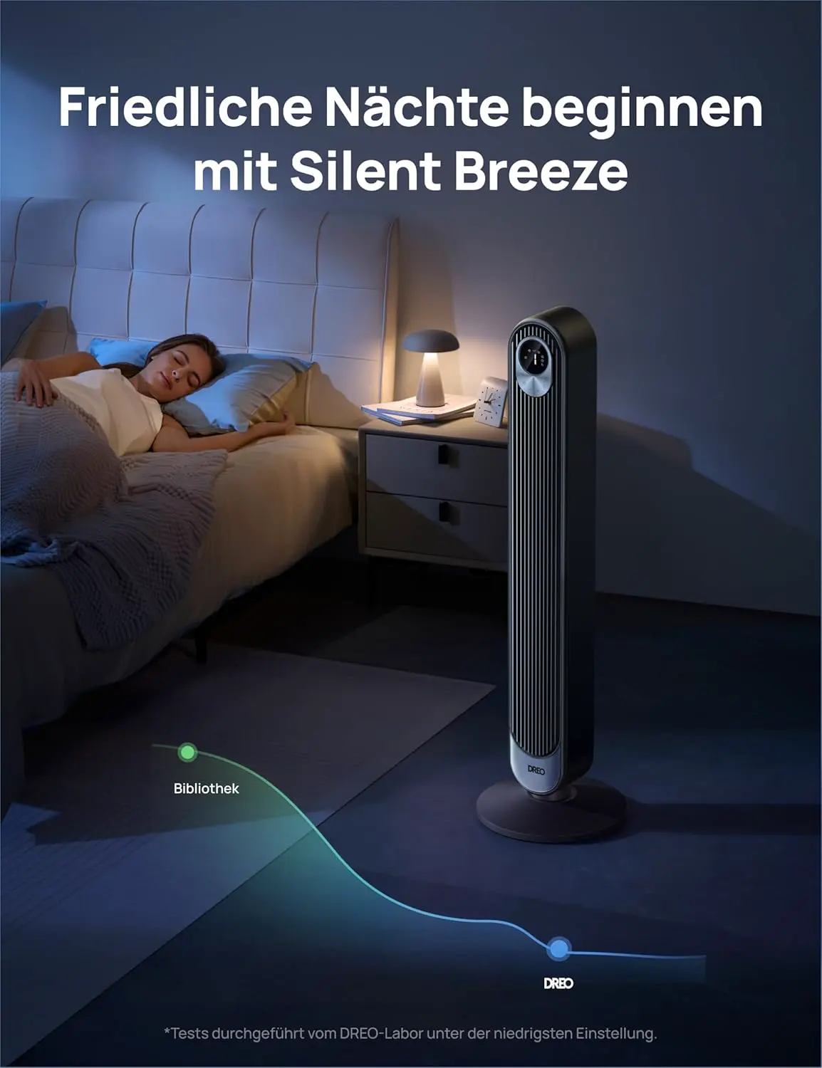 DREO DC Motor Turmventilator Leiser, 11M Windentfernung Ventilator mit Kühlung Fernbedienung, 9 Stufen 4 Modi, 90° Oszillierender Stand Ventilatoren für Schlafzimmer, Tower Fan mit 12H Timer vue 3