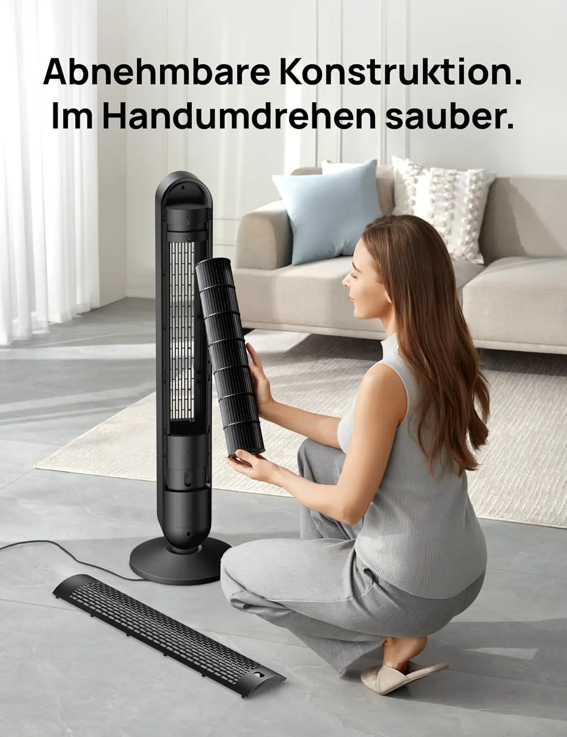 DREO DC Motor Turmventilator Leiser, 11M Windentfernung Ventilator mit Kühlung Fernbedienung, 9 Stufen 4 Modi, 90° Oszillierender Stand Ventilatoren für Schlafzimmer, Tower Fan mit 12H Timer vue 7