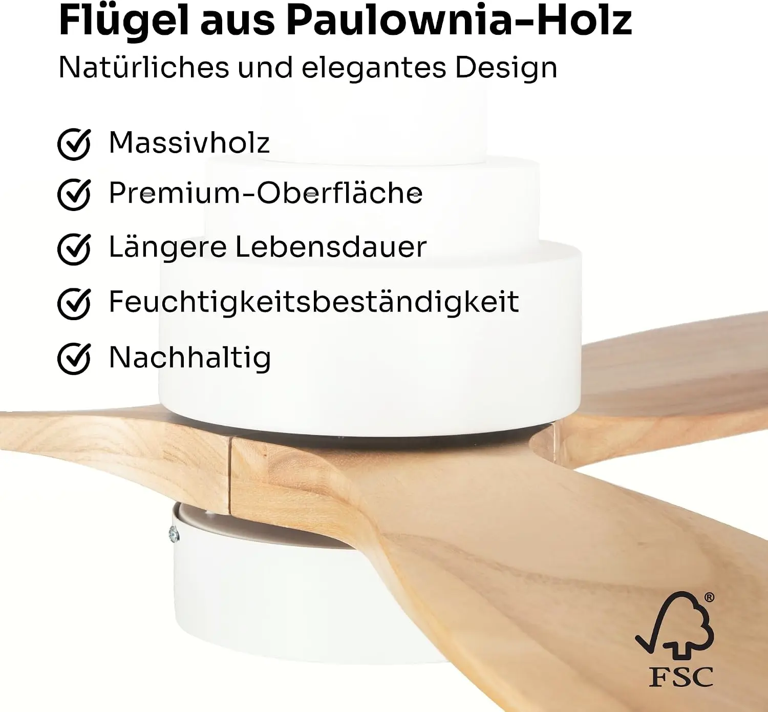 Mellerware - Deckenventilator mit Fernbedienung Brizy Bright | 45 W | 6 Geschwindigkeiten | Ultra leise | 3 Flügel 132 Durchmesser | Sommer-Winter-Funktion | Timer | LED | Lightwood vue 6