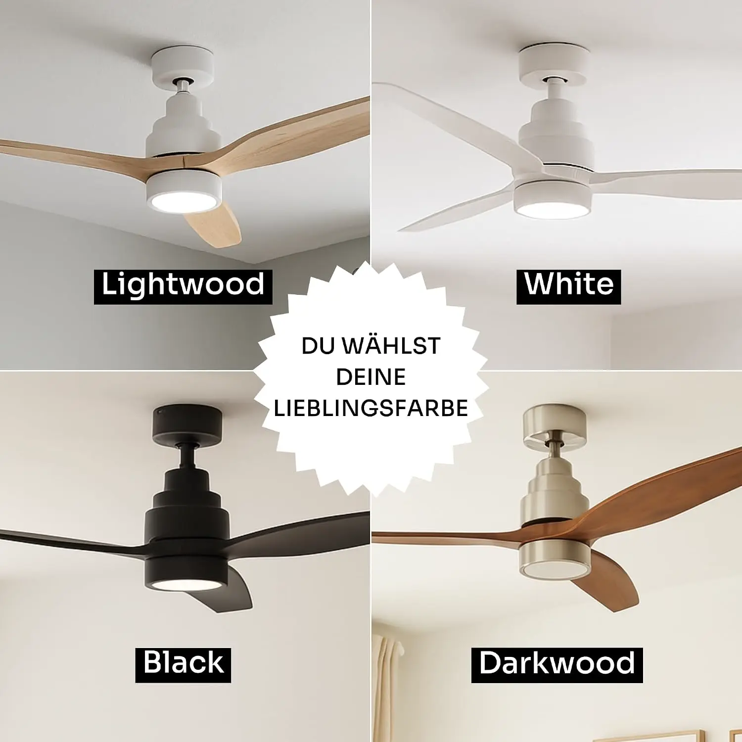 Mellerware - Deckenventilator mit Fernbedienung Brizy Bright | 45 W | 6 Geschwindigkeiten | Ultra leise | 3 Flügel 132 Durchmesser | Sommer-Winter-Funktion | Timer | LED | Lightwood vue 9