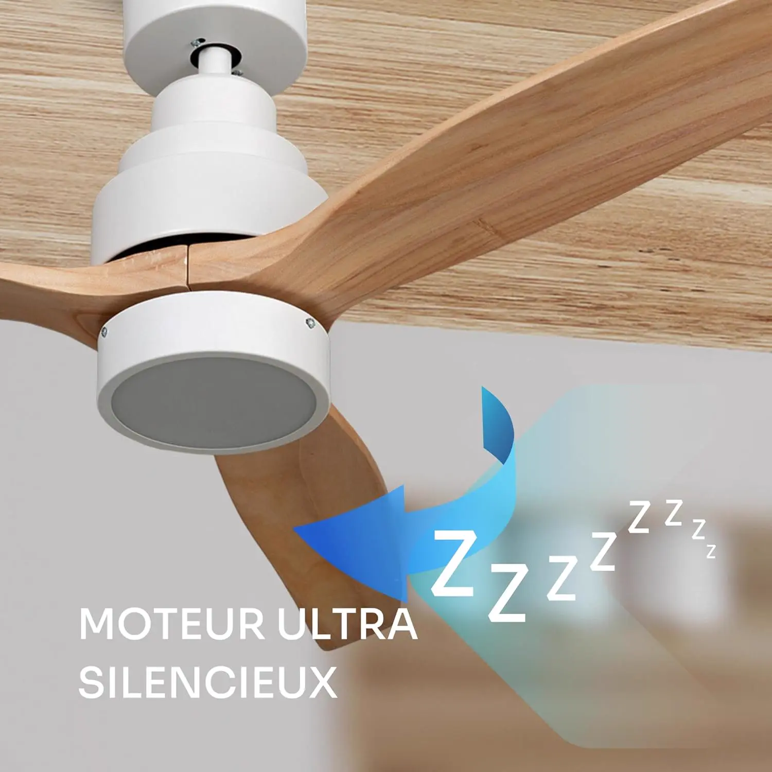 Mellerware - Deckenventilator mit Fernbedienung Brizy Bright | 45 W | 6 Geschwindigkeiten | Ultra leise | 3 Flügel 132 Durchmesser | Sommer-Winter-Funktion | Timer | LED | Lightwood vue 10