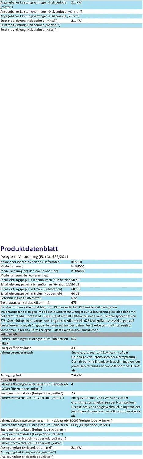 KESSER® Klimaanlage Set Split, WiFi/App Funktion Klimagerät, Kühlen A++/Heizen A+, 9000 BTU/h (2.600W) sehr leise, Kältemittel R32, Fernbedienung, Timerfunktion, Montagematerial, Anthrazit vue 9