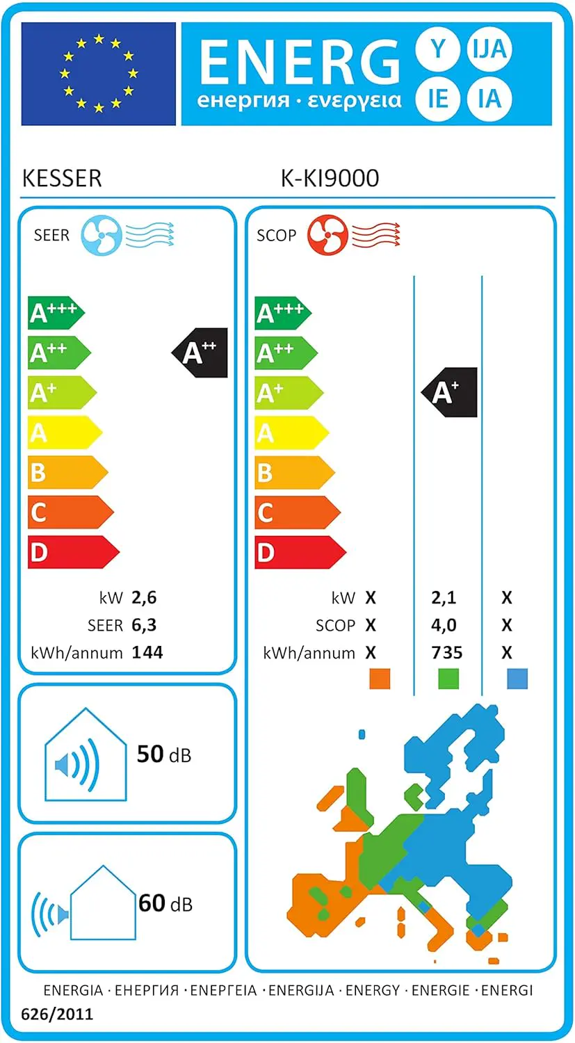 KESSER® Klimaanlage Set Split, WiFi/App Funktion Klimagerät, Kühlen A++/Heizen A+, 9000 BTU/h (2.600W) sehr leise, Kältemittel R32, Fernbedienung, Timerfunktion, Montagematerial, Anthrazit vue 10