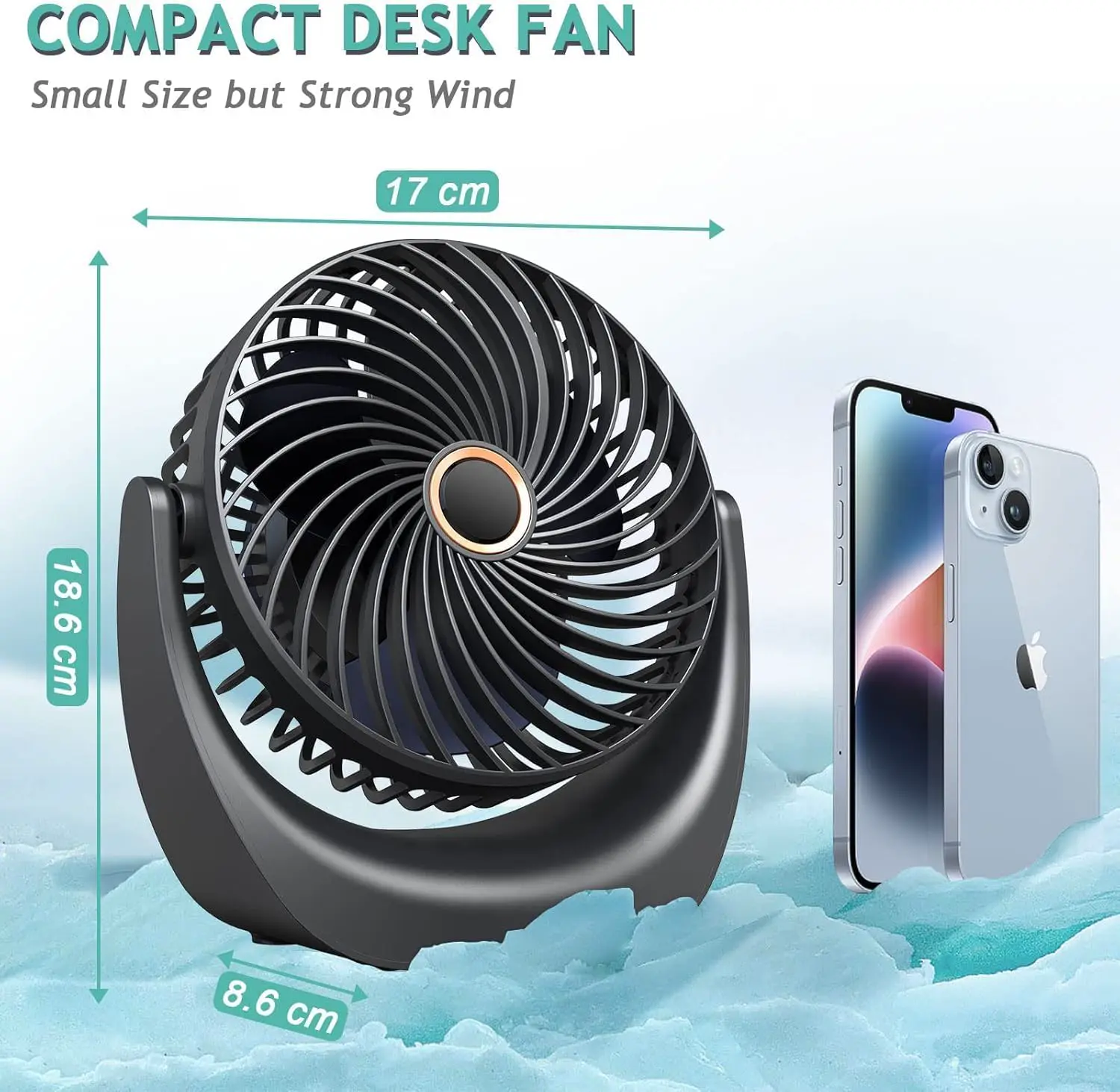 SHAVINGFUN Tischventilator,Mini Ventilator,USB Ventilator,Tisch Ventilator 4000mAh Wiederaufladbare Batterie,5 Geschwindigkeitsstufen,360 Drehbare Einstellbare für Schlafzimmer Büro Ventilator Leise vue 4