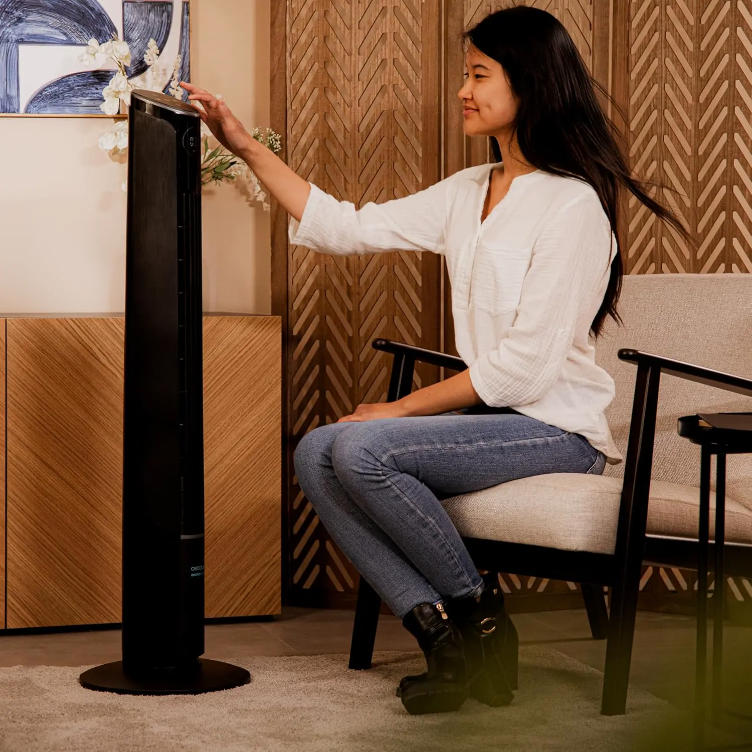 Cecotec - Turmventilatoren EnergySilence 9250 Skyline Smart Tilt, 106 cm, 45W, LED-Touchscreen, Fernbedienung, 3 Geschwindigkeiten, 4 Modi, Timer, einstellbare Neigung, Oszillation vue 6