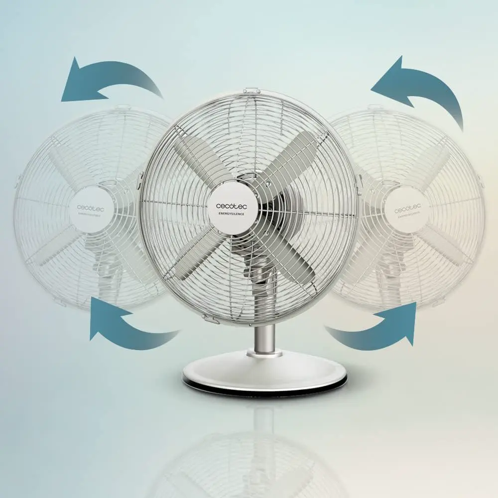 Cecotec Tischventilator EnergySilence 610 SteelDesk. 40 W, Stahl-Finish, Durchmesser 30,5 cm mit 4 Flügeln, 3 Geschwindigkeiten, Oszillation, höhenverstellbar, maxischlechte Sicherheit vue 4