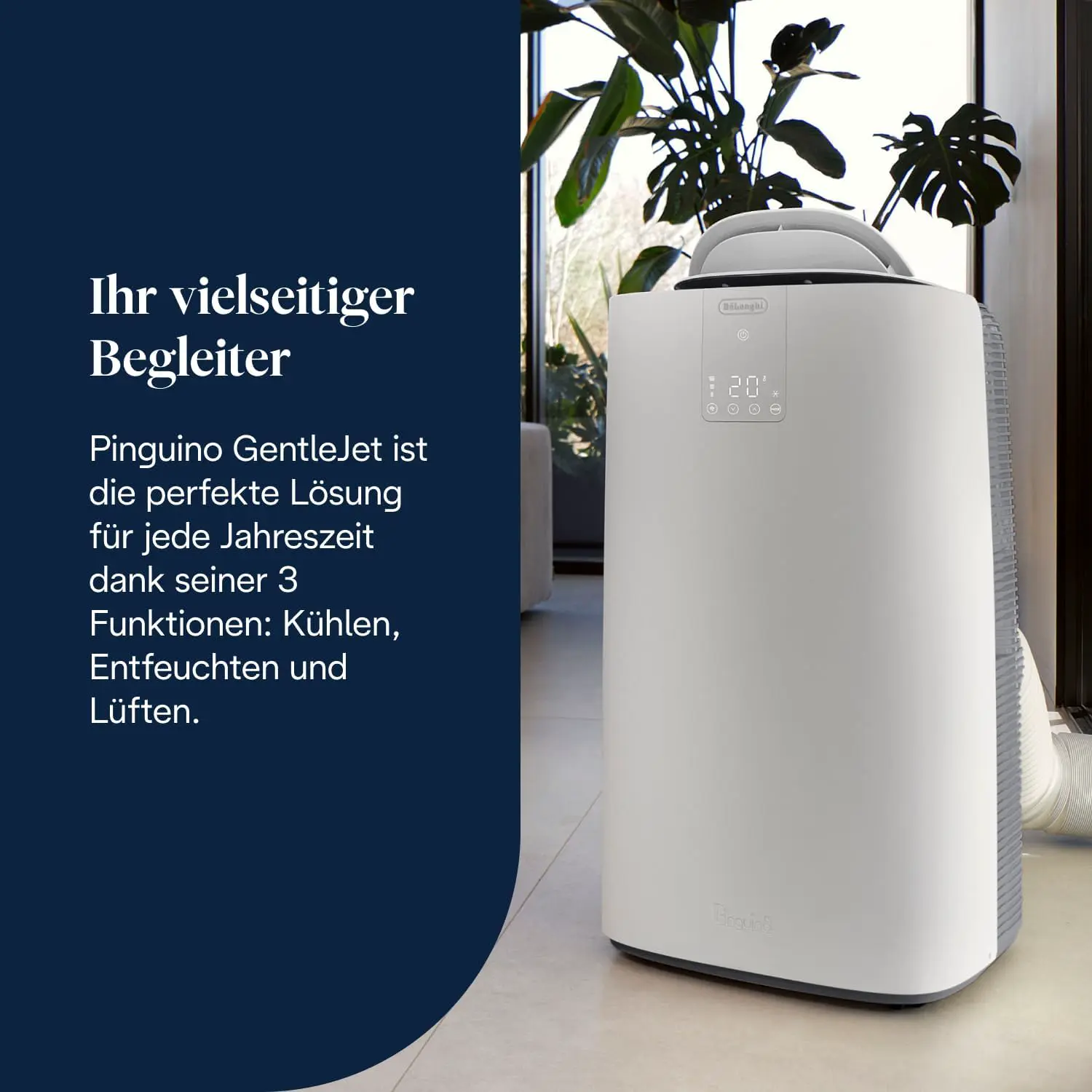 De'Longhi Pinguino GentleJet Inverter – Mobile Klimaanlage 3-in-1 mit Luftentfeuchter & Ventilator, 13000 BTU/h für Räume 130 m³, leiser Betrieb, Energieeffizienzklasse A+, Weiß (PACAP130IGENTLEJET) vue 3