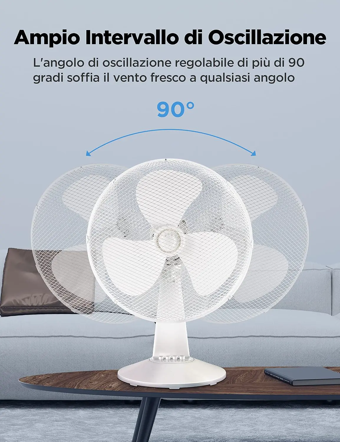 Midea FT40-21M Tischventilator, 40 W, Durchmesser 40 cm, leiser Ventilator mit 3 Flügeln, 3 Geschwindigkeitsstufen, 80°-Oszillation, Weiß vue 3