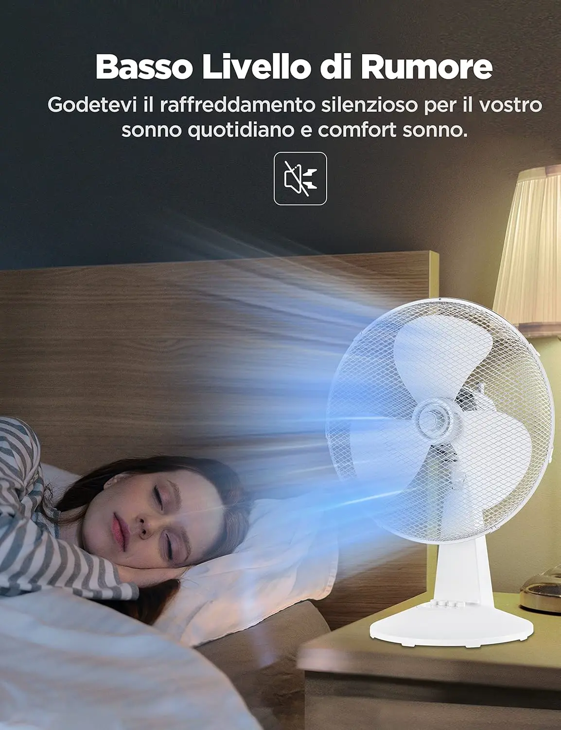 Midea FT40-21M Tischventilator, 40 W, Durchmesser 40 cm, leiser Ventilator mit 3 Flügeln, 3 Geschwindigkeitsstufen, 80°-Oszillation, Weiß vue 4