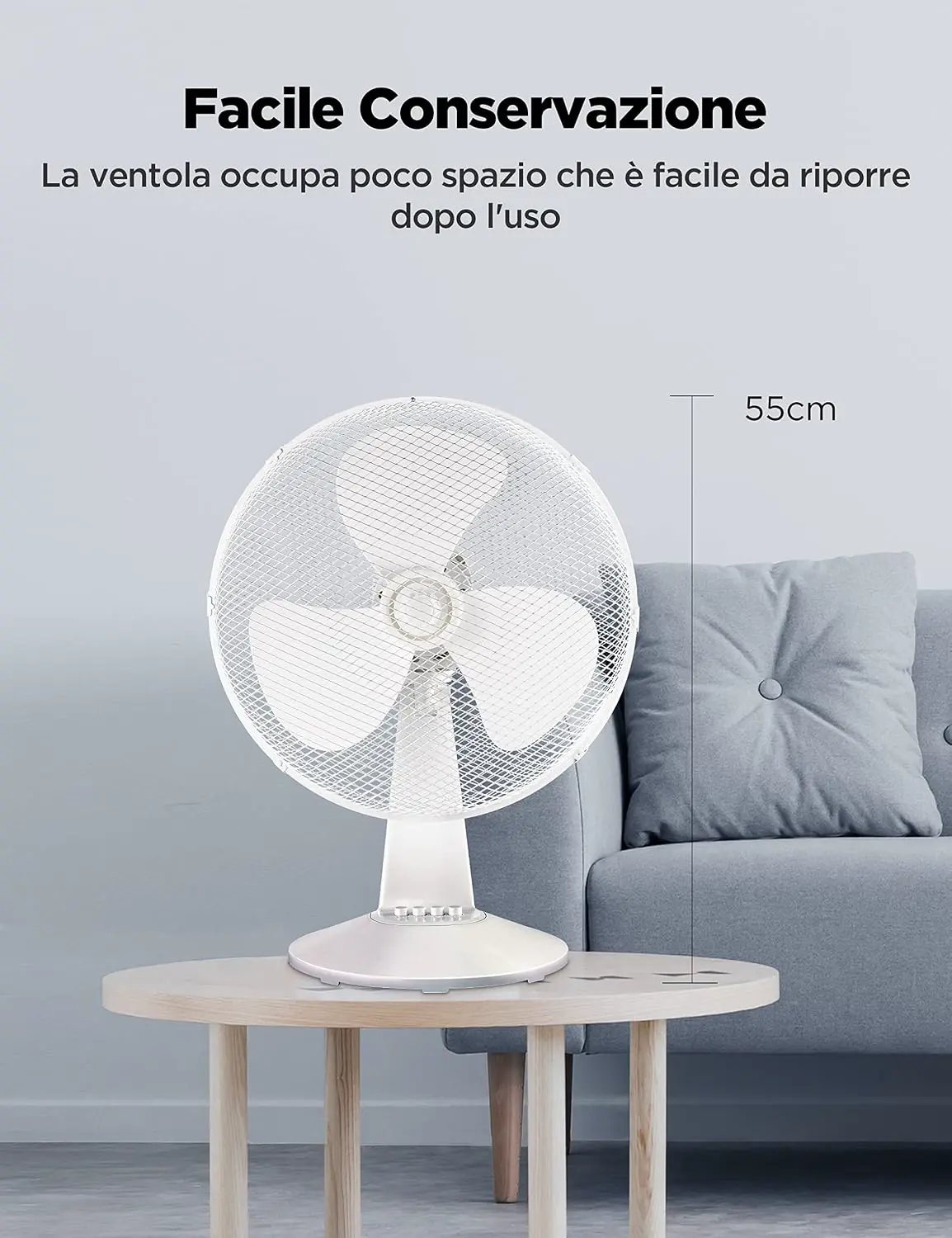 Midea FT40-21M Tischventilator, 40 W, Durchmesser 40 cm, leiser Ventilator mit 3 Flügeln, 3 Geschwindigkeitsstufen, 80°-Oszillation, Weiß vue 6