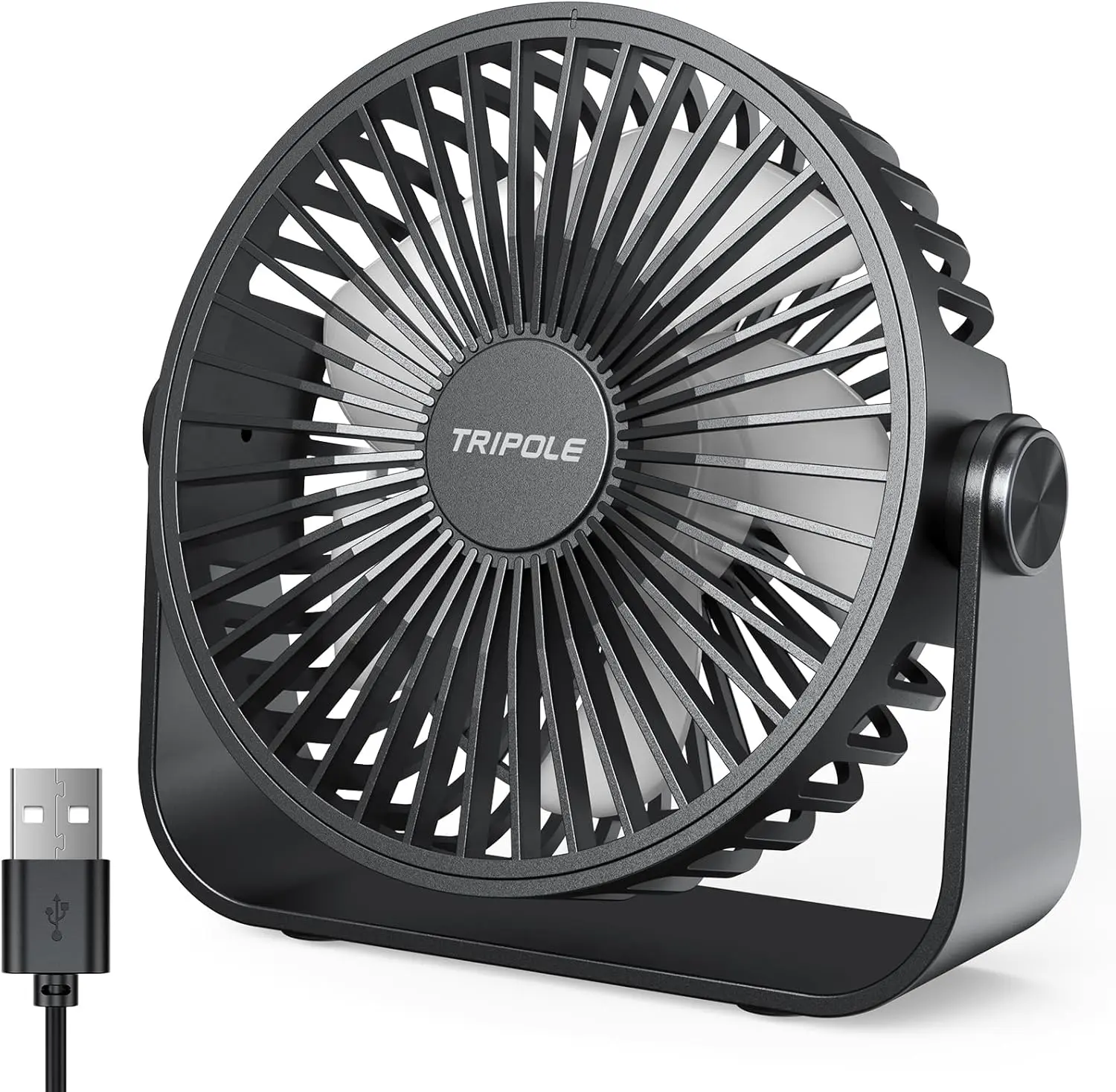 TriPole USB-Schreibtischventilator, 3 Geschwindigkeiten, verstellbar, starker Wind, Tischventilator, 360° Kopf drehbar, 1,5 m Kabel, persönlicher Desktop-Ventilator, 11,4 cm, tragbarer Mini-Ventilator