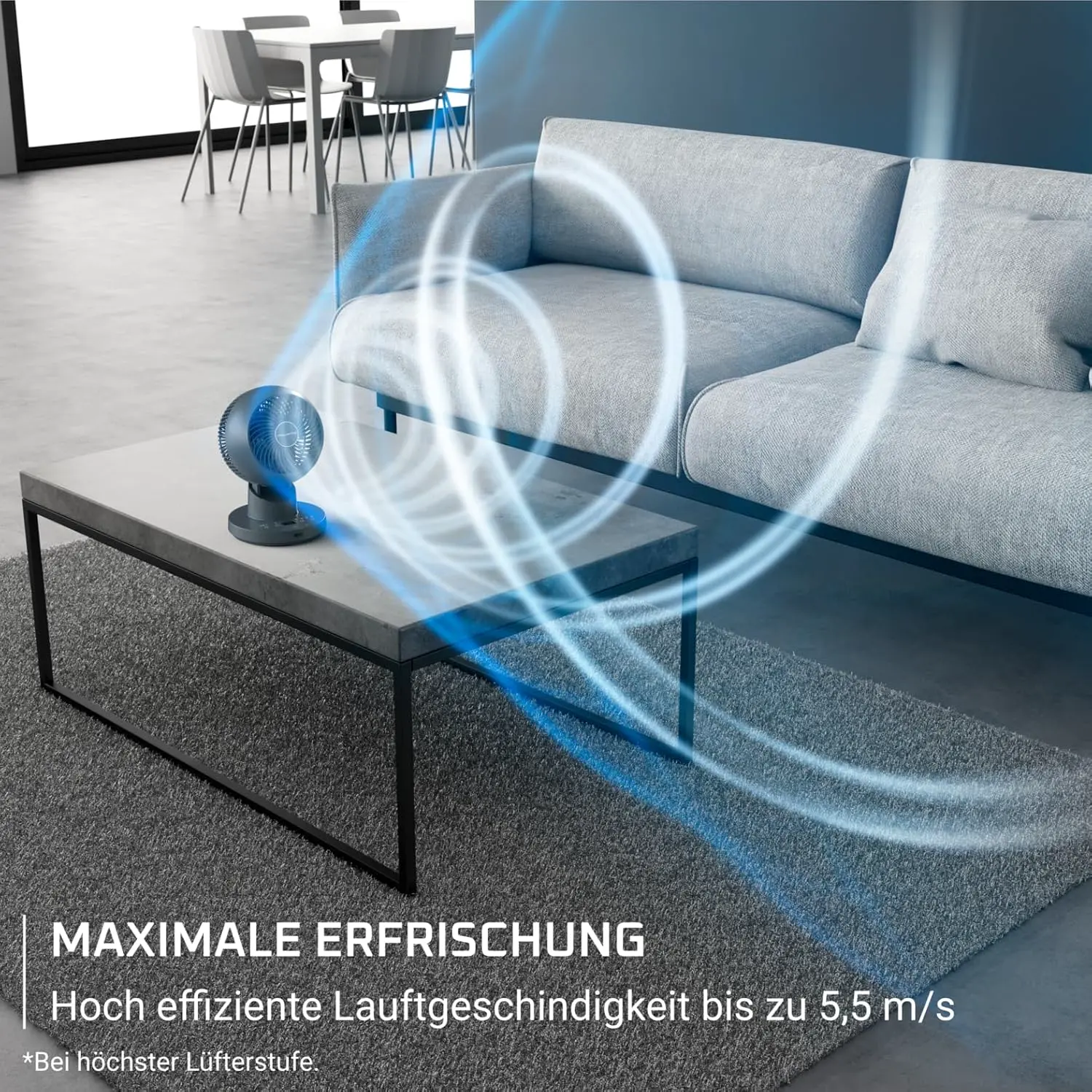 Rowenta Turbo Swift Kompakt Tischventilator, multidirektionale Schwenkfunktion, bis zu 50% Energieeinsparung, 12 Geschwindigkeitsstufen, 12h Timer, kompaktes Design, extrem leise, Blau, QV2540F0 vue 3