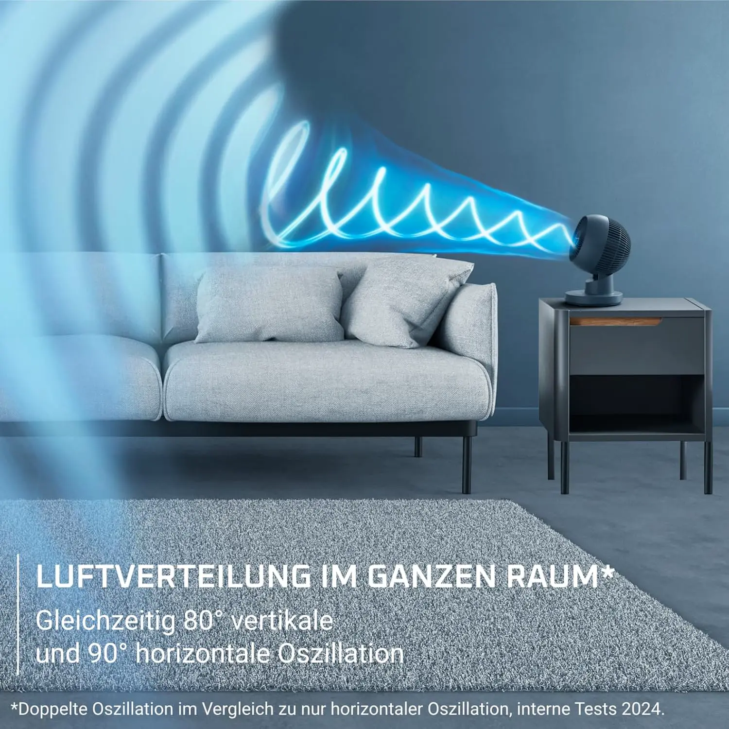 Rowenta Turbo Swift Kompakt Tischventilator, multidirektionale Schwenkfunktion, bis zu 50% Energieeinsparung, 12 Geschwindigkeitsstufen, 12h Timer, kompaktes Design, extrem leise, Blau, QV2540F0 vue 4