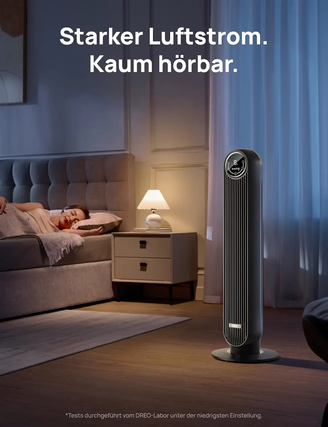 DREO Smart Leiser Turmventilator, APP & Sprachsteuerung, 90° oszillierender Ventilator mit Fernbedienung, 4 Modi, 4 Geschwindigkeiten, 8 Std. Timer, Nomad One S, Schwaz vue 4