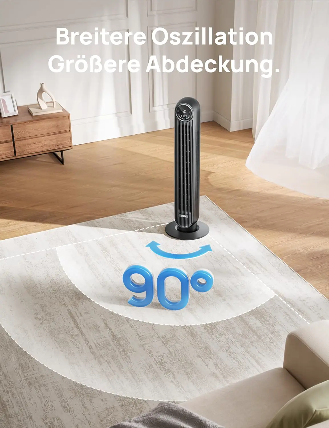 DREO Smart Leiser Turmventilator, APP & Sprachsteuerung, 90° oszillierender Ventilator mit Fernbedienung, 4 Modi, 4 Geschwindigkeiten, 8 Std. Timer, Nomad One S, Schwaz vue 6