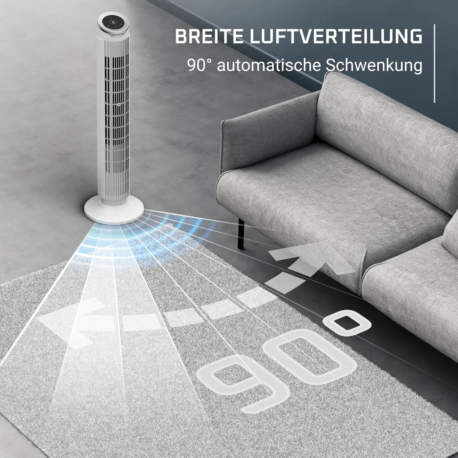 Rowenta Eole Silence Force Turmventilator, leistungsstark, Silent-Modus, 8 Geschwindigkeitsstufen, 4 Automatikmodi, Timer, 90°-Schwenkung, Fernbedienung, Staubschutzabdeckung, Weiß, VU7025F0 vue 6