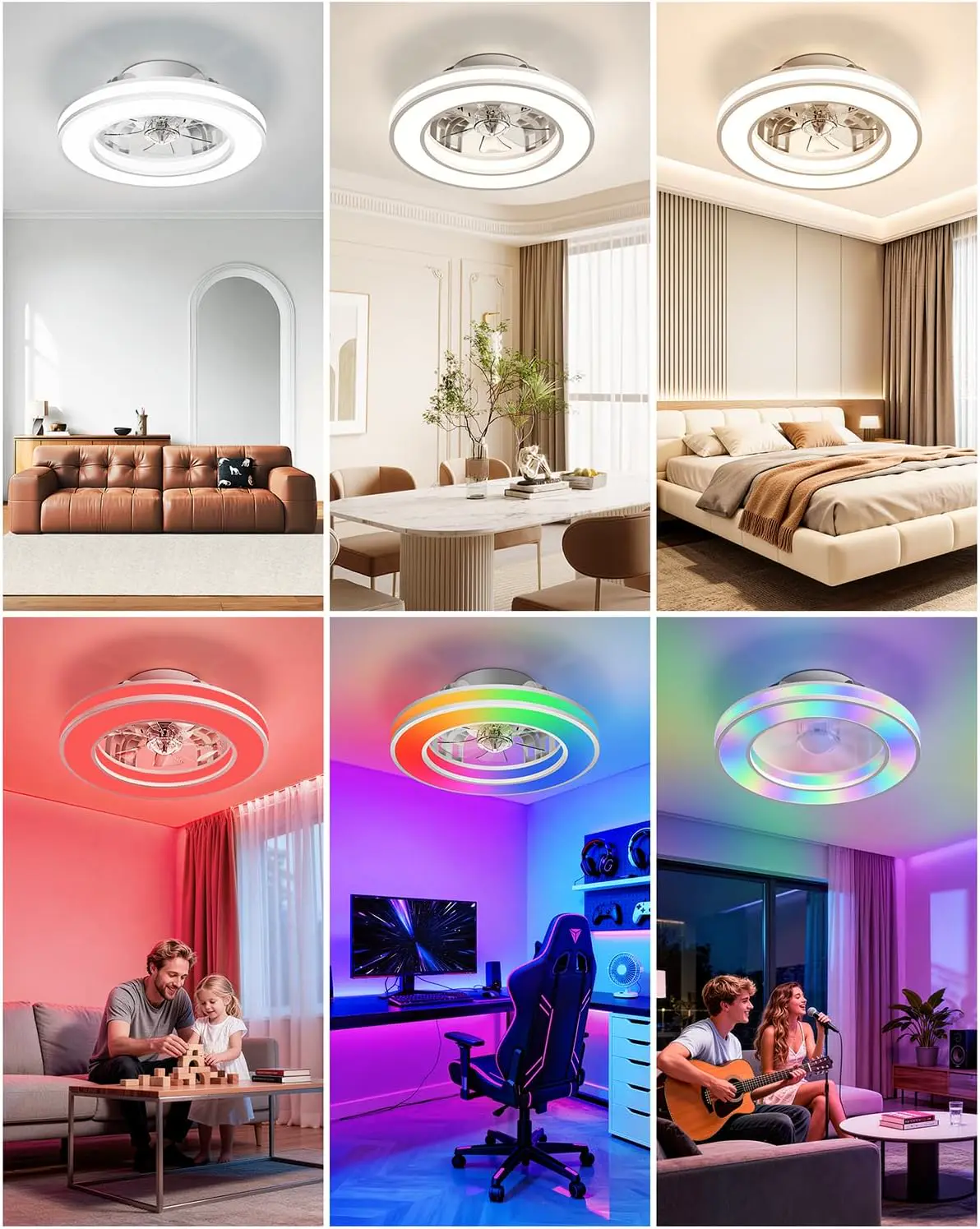 Deckenventilator mit Beleuchtung und Fernbedienung,Ø42cm Leise Deckenleuchte mit Ventilator RGB LED Dimmbar (3000K-6500K), 6 Geschwindigkeiten Lampe mit Ventilator für Wohnzimmer, Schlafzimmer vue 6