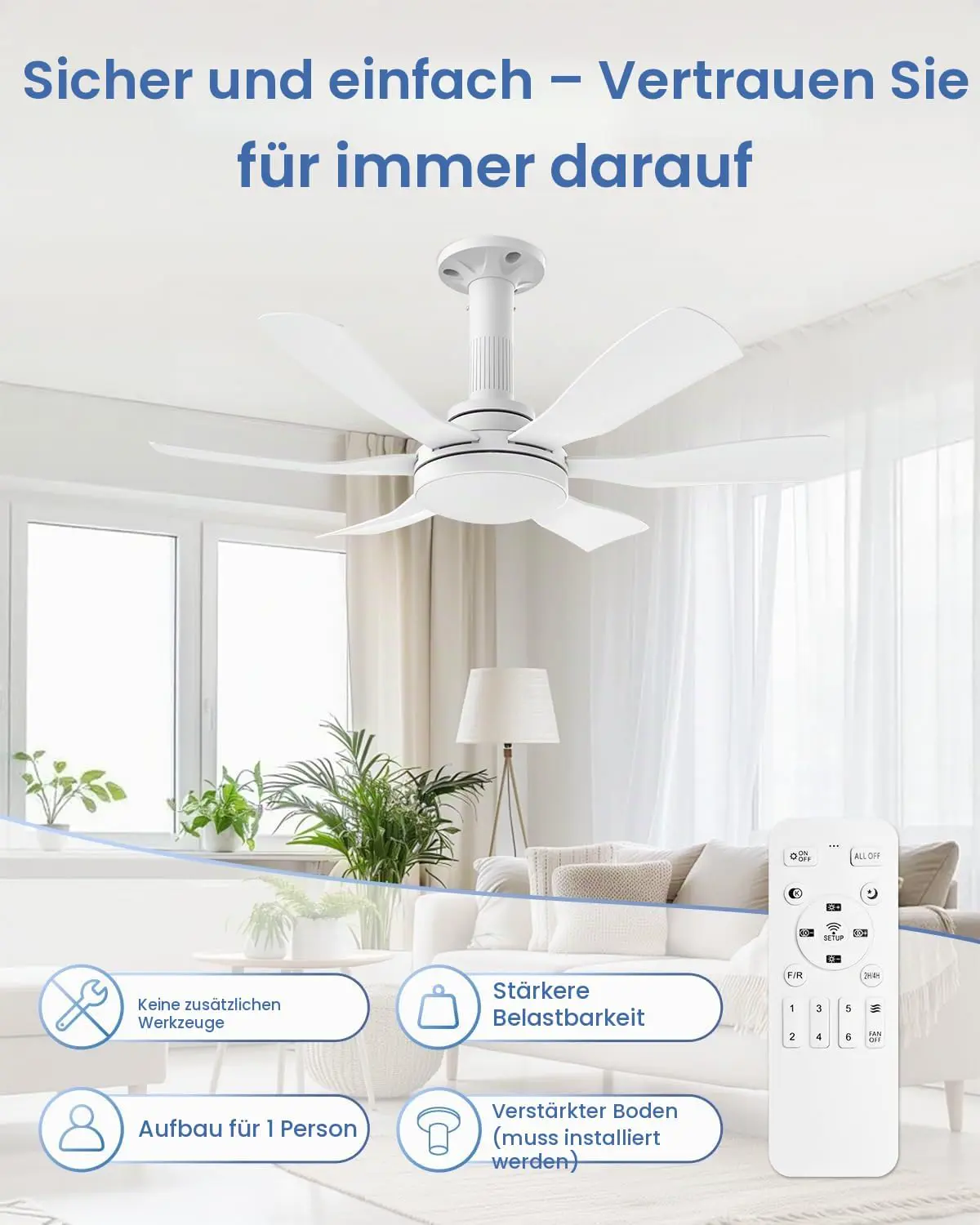 Hisummer 71cm Deckenventilator mit Beleuchtung, E27 Anschluss Nur Passende Fassung, Schnellmontage Deckenventilator mit Licht Leise und Fernbedienung für Klein Schlafzimmer Wohnzimmer Küche vue 9