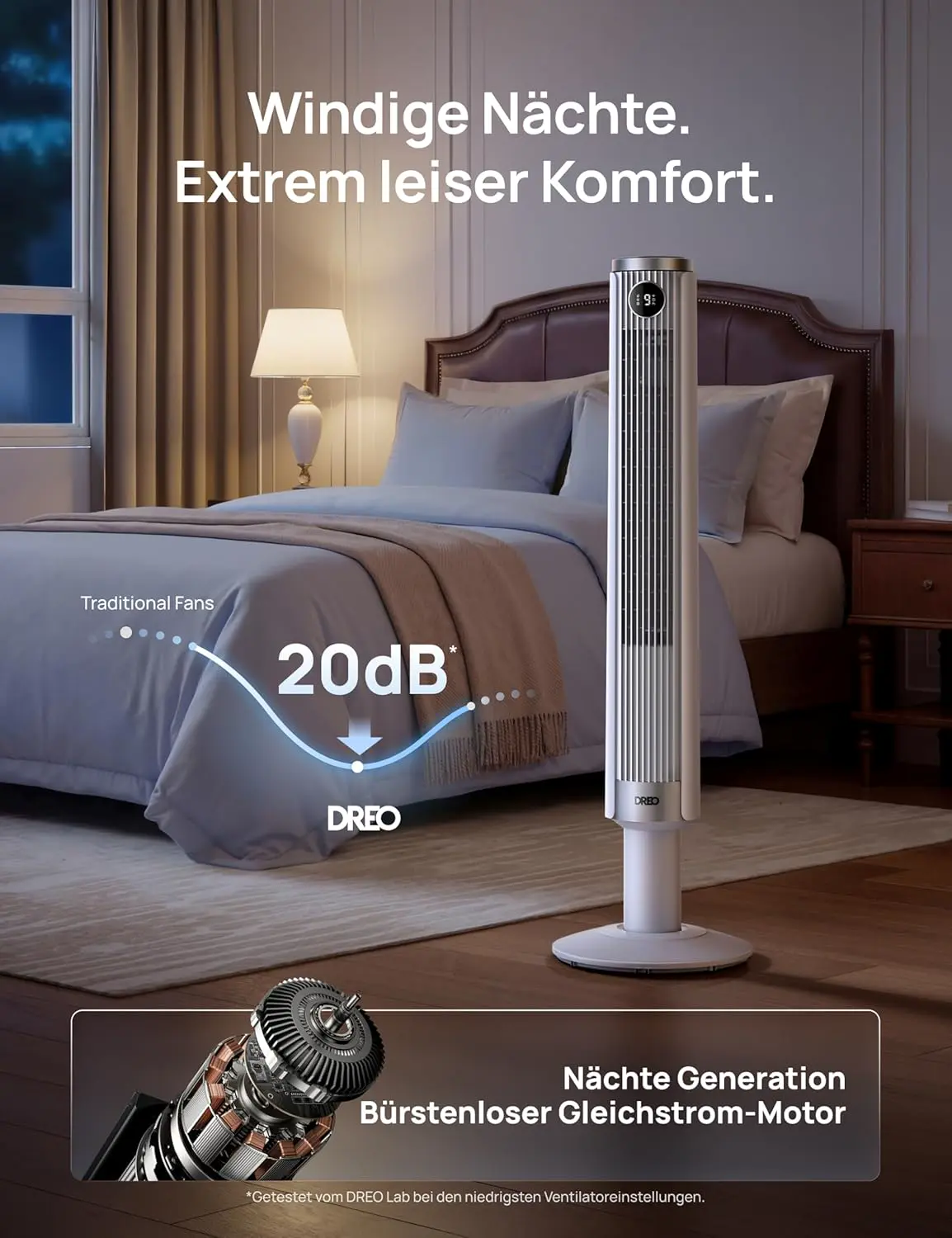 DREO Smart 102–114cm Turmventilator fürs Schlafzimmer, Höhenverstellbar, 8.4m/s, DC-Motor, 9 Stufen, 4 Modi, 90°-Oszillation, Standventilator, 20dB Leise, 12H Timer für Zuhause und Büro, Google/Alexa vue 5