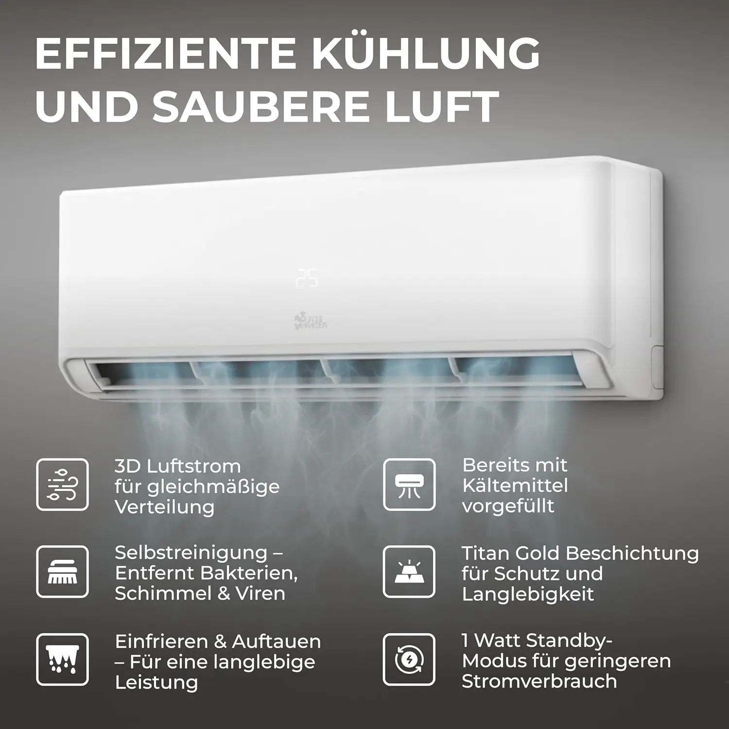 Kältebringer® Split Klimaanlage 12000 BTU 3,7 kW R290 Kältemittel | Ohne F-Gas - A+++ Klimagerät bis 60 m² - Heizfunktion, WiFi und App, sehr leise, mit 5 m Kupferleitung und Bodenkonsole vue 5
