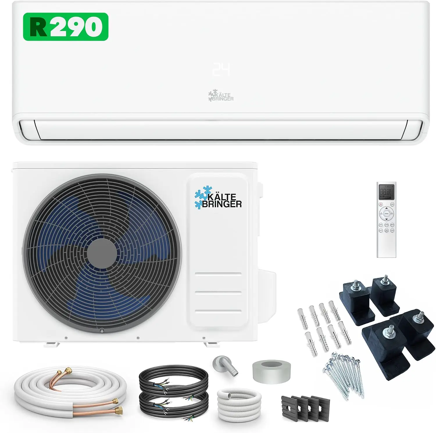 Kältebringer® Split Klimaanlage 9000 BTU 2,8 kW R290 Kältemittel | Ohne F-Gas - A+++ Klimagerät bis 45 m² - Heizfunktion, WiFi und App, sehr leise, mit 5 m Kupferleitung und Bodenkonsole