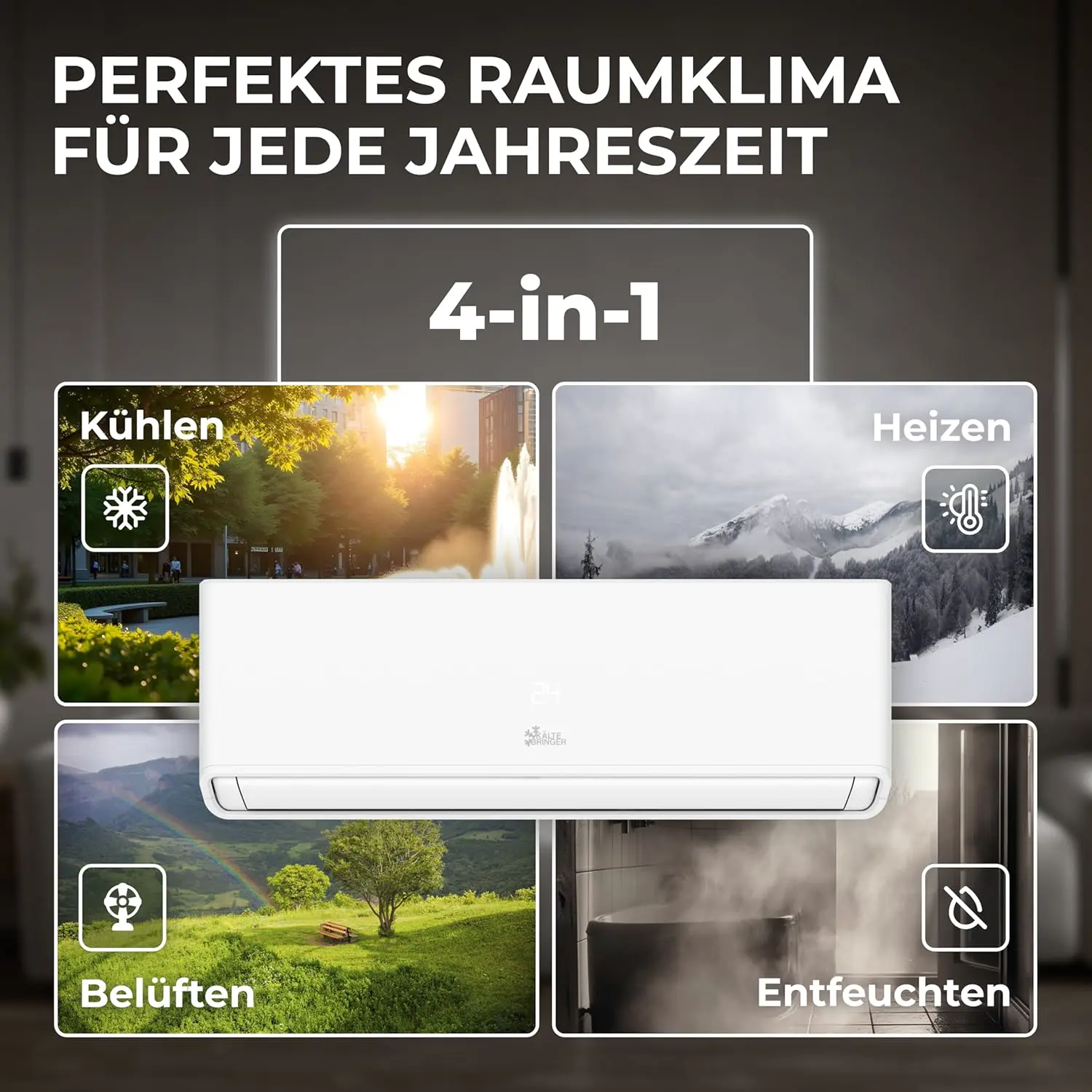 Kältebringer® Split Klimaanlage 9000 BTU 2,8 kW R290 Kältemittel | Ohne F-Gas - A+++ Klimagerät bis 45 m² - Heizfunktion, WiFi und App, sehr leise, mit 5 m Kupferleitung und Bodenkonsole vue 4