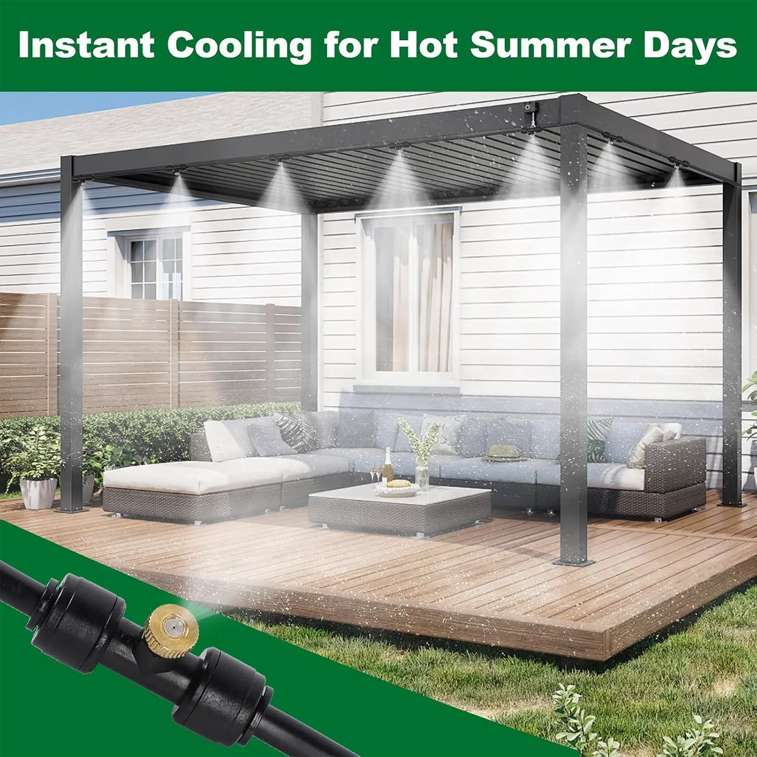 Outdoor Misting System Sprühnebel Kühlung Terrasse(18M) - Nebelsystem Linie 20 Messing-Nebeldüsen Messingadapter (3/4") Terrassennebel zum Kühlen von Außengewächshaus vue 4