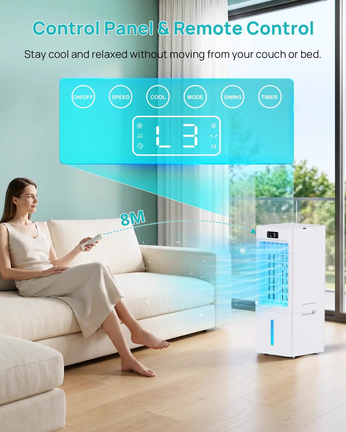 OKYUK Mobiles Klimagerät, 200W Energiesparend, R290 Umweltfreundliches Kältemittel, 3‑in‑1 Klimaanlage, Luftentfeuchter, Ventilator Ventilieren Leise <45 DB, Mit Auspuffrohr (Weiß) vue 6