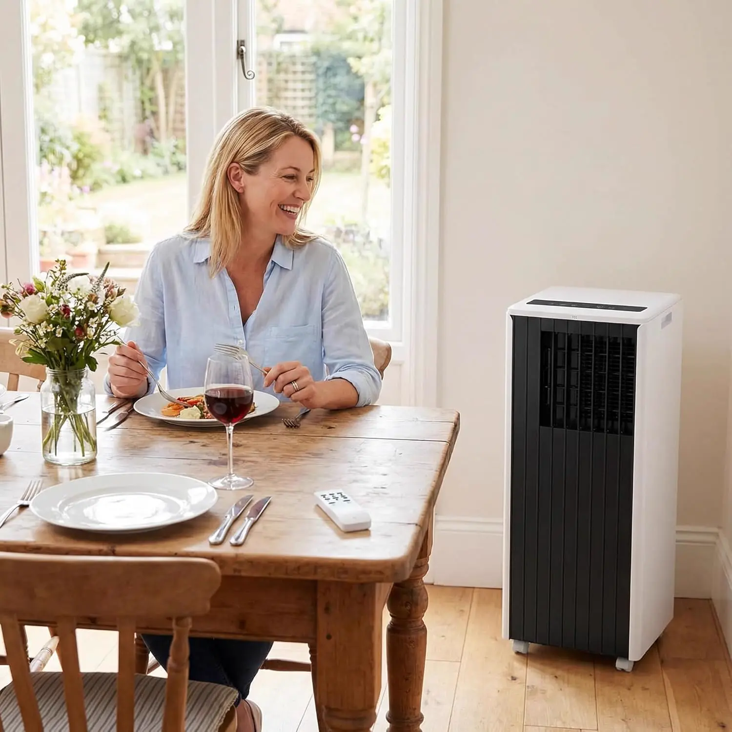 Mobile Klimaanlage 6 in 1, tragbar, leise, mit Luftkühler 1200 ml, 1-12 Stunden Timer, 4 Geschwindigkeitsstufen, 120 ° Oszillation, Touch-Tasten (Creamweiß) vue 5