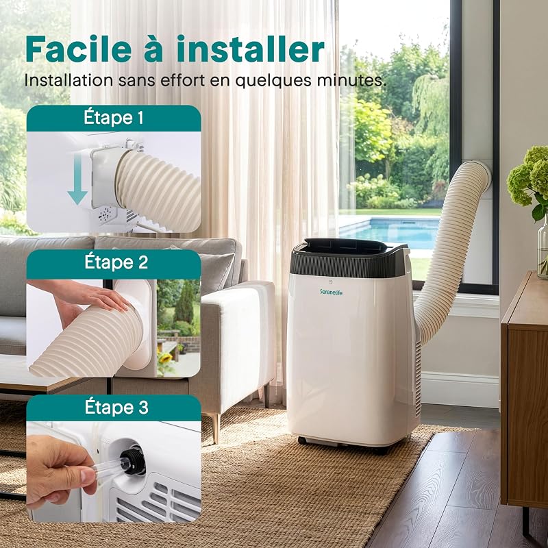 SereneLife Klimaanlage Mobile 14000 BTU 2,9 kW mit Abluft – WiFi 4 en 1 für Raums jusqu’à 45 m², Kühlt Heizt Ventile Désbefeuchtet vue 6