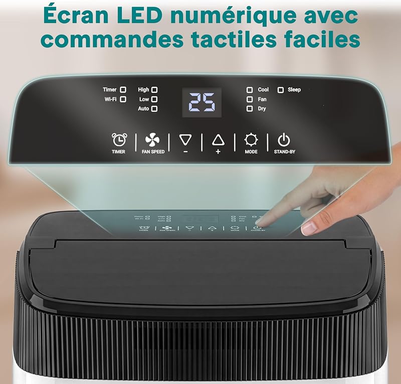 SereneLife Klimaanlage Mobile 14000 BTU 2,9 kW mit Abluft – WiFi 4 en 1 für Raums jusqu’à 45 m², Kühlt Heizt Ventile Désbefeuchtet vue 8