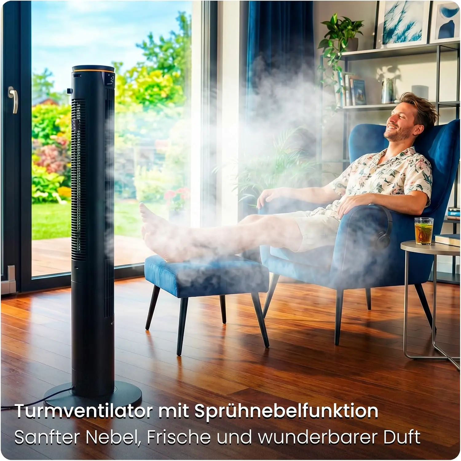 Turmventilator 107cm WiFi App, Luftkühler, Ventilator mit Sprühnebel, DC-Motor, 7,5 m/s Wind,Ionisator, Nachtlicht, Oszillation, Standventilator sehr leise, Tower Fan vue 2