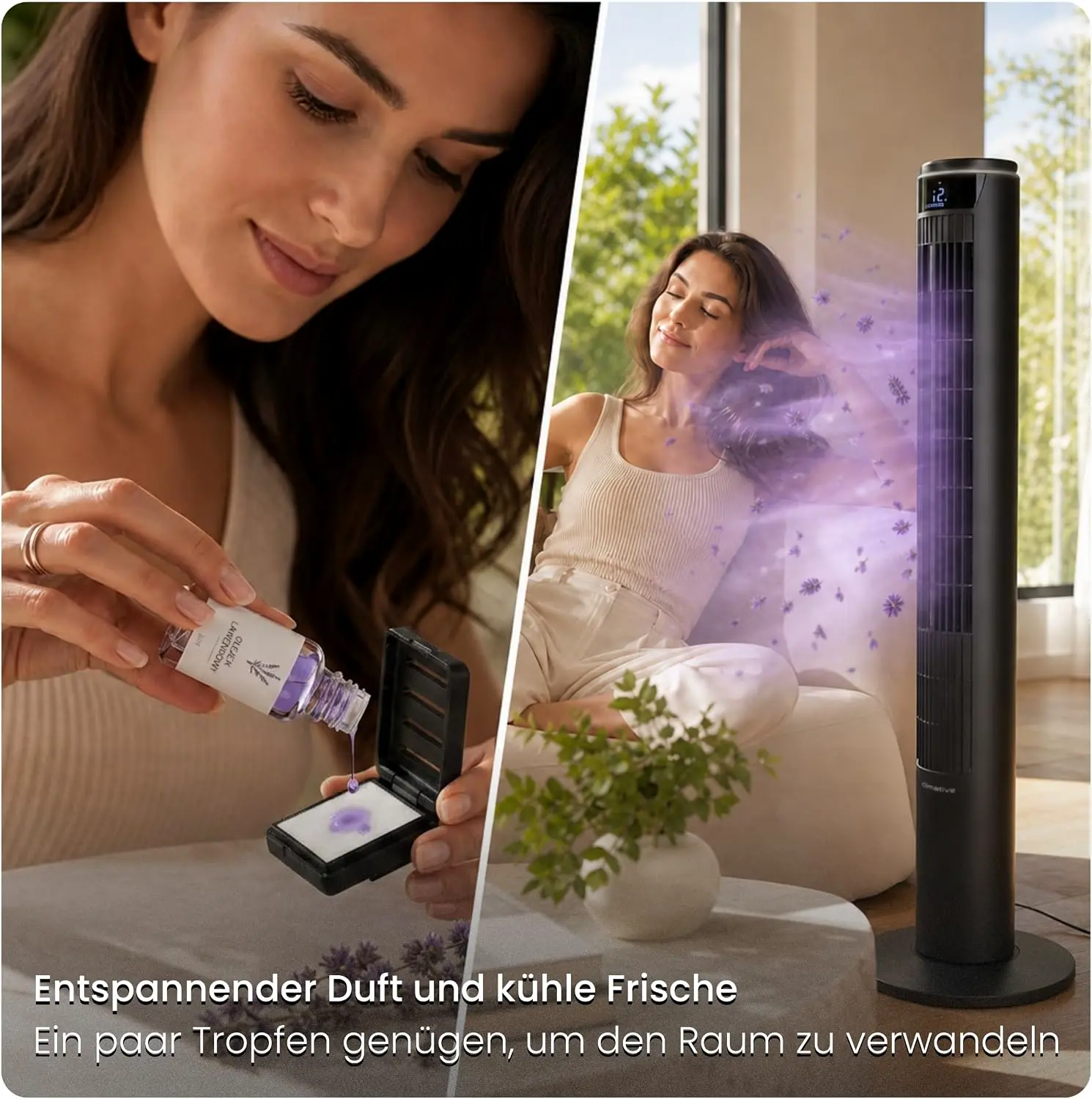 Turmventilator 107cm WiFi App, Luftkühler, Ventilator mit Sprühnebel, DC-Motor, 7,5 m/s Wind,Ionisator, Nachtlicht, Oszillation, Standventilator sehr leise, Tower Fan vue 3