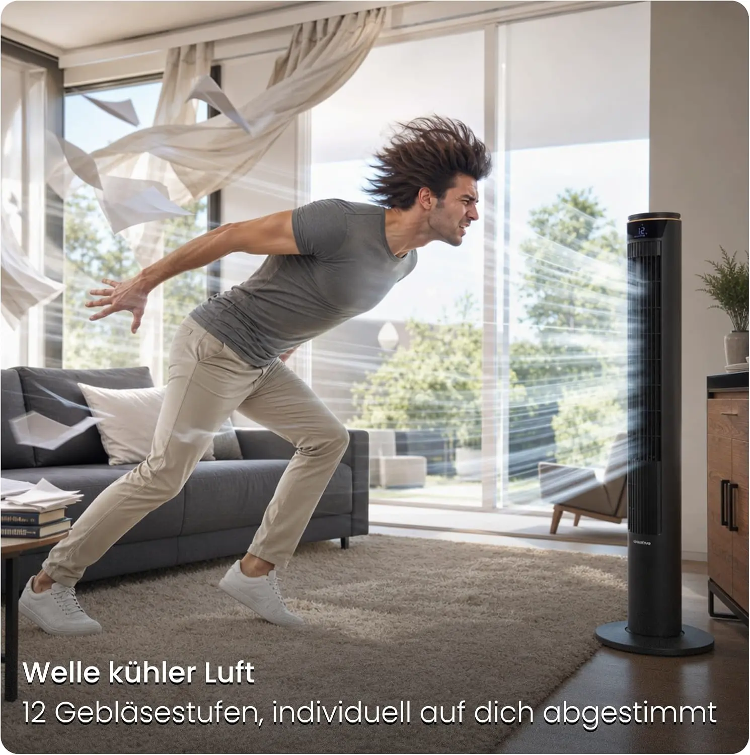 Turmventilator 107cm WiFi App, Luftkühler, Ventilator mit Sprühnebel, DC-Motor, 7,5 m/s Wind,Ionisator, Nachtlicht, Oszillation, Standventilator sehr leise, Tower Fan vue 4