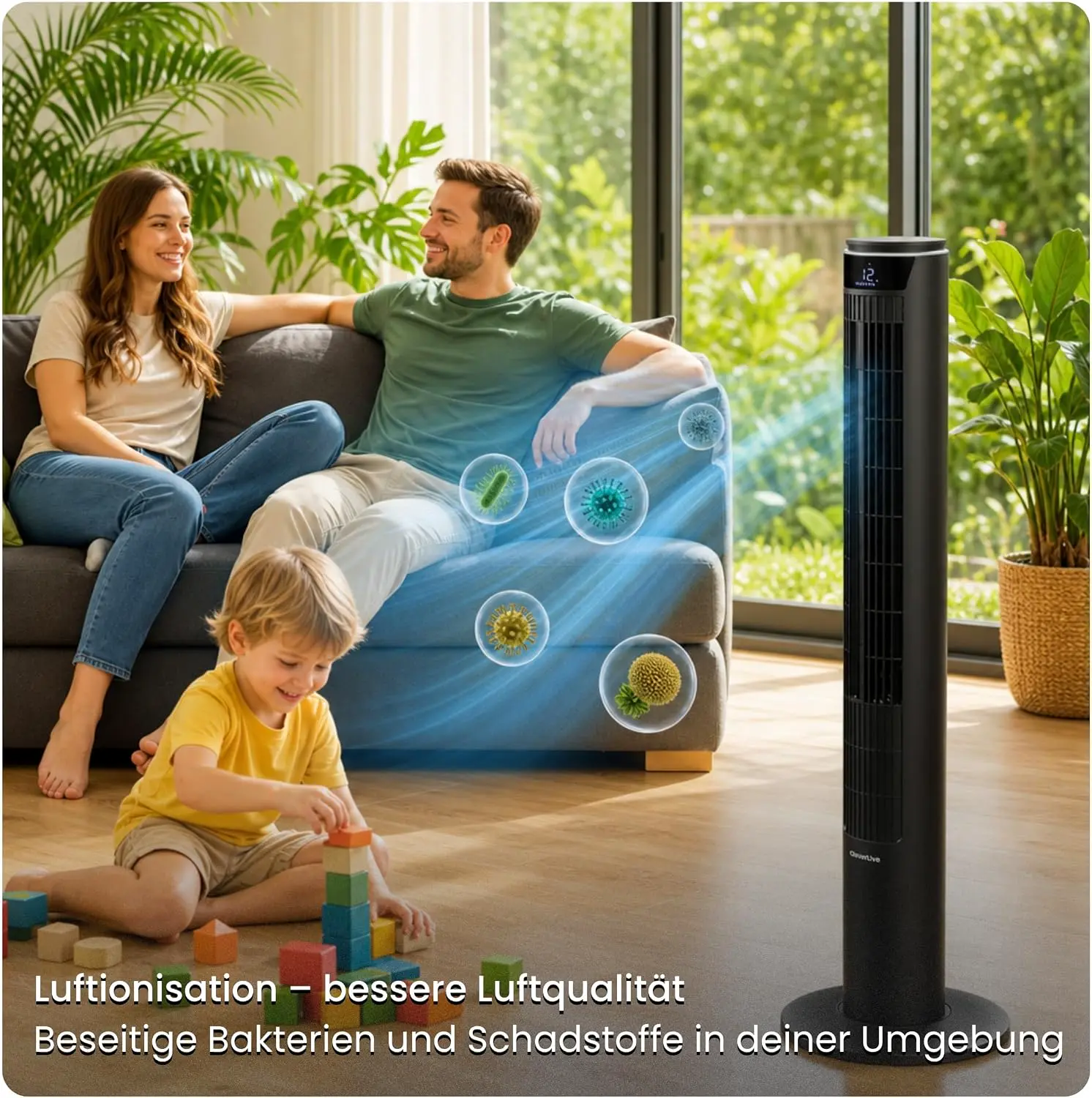 Turmventilator 107cm WiFi App, Luftkühler, Ventilator mit Sprühnebel, DC-Motor, 7,5 m/s Wind,Ionisator, Nachtlicht, Oszillation, Standventilator sehr leise, Tower Fan vue 5