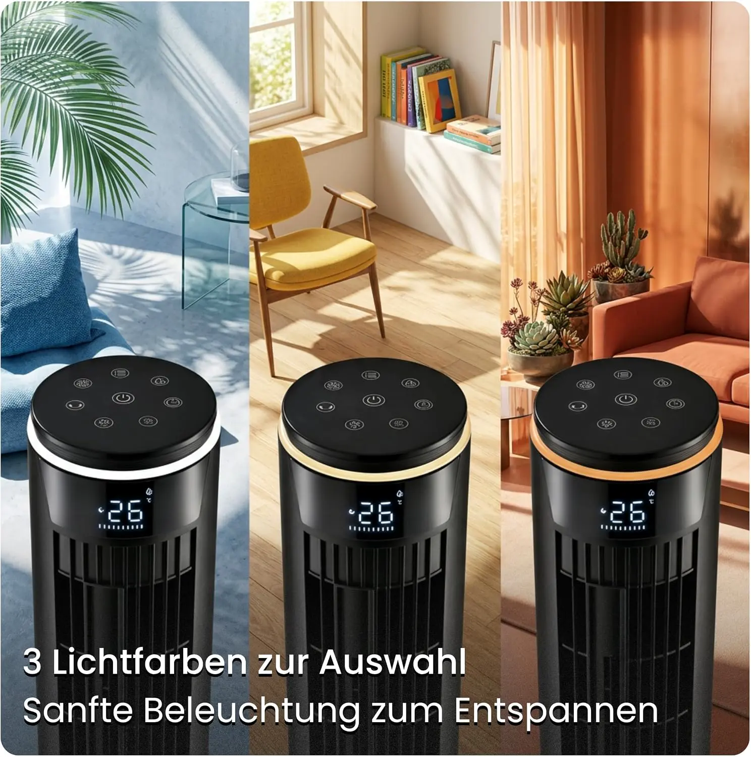 Turmventilator 107cm WiFi App, Luftkühler, Ventilator mit Sprühnebel, DC-Motor, 7,5 m/s Wind,Ionisator, Nachtlicht, Oszillation, Standventilator sehr leise, Tower Fan vue 7