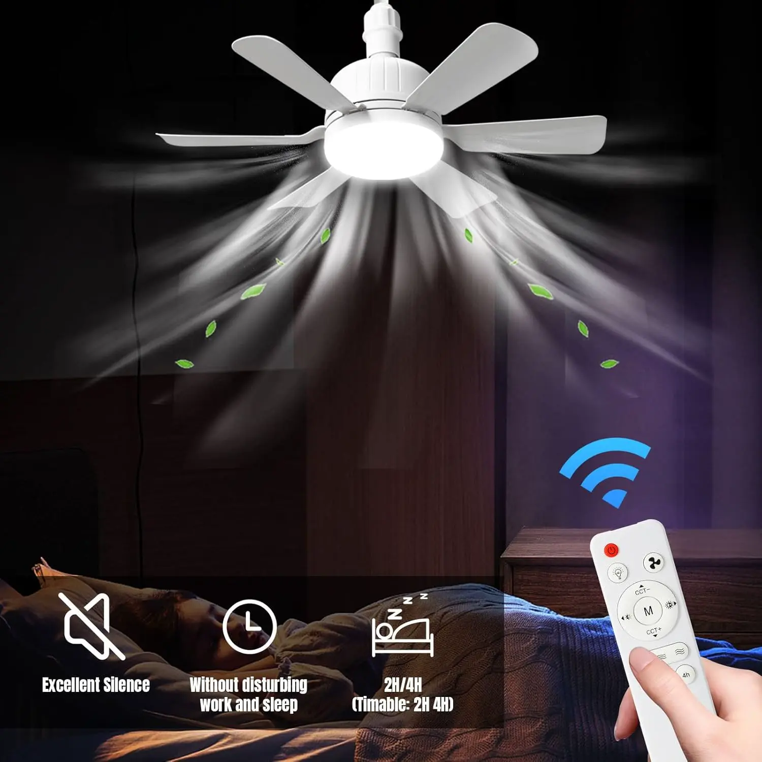 Deckenventilator mit Licht und Fernbedienung, 46 cm, LED, Deckenventilator, dimmbar, E27, integrierte Lampe, 3 Geschwindigkeiten, Timer, leise, für Schlafzimmer, Wohnzimmer und Küche (6 Flügel) vue 5