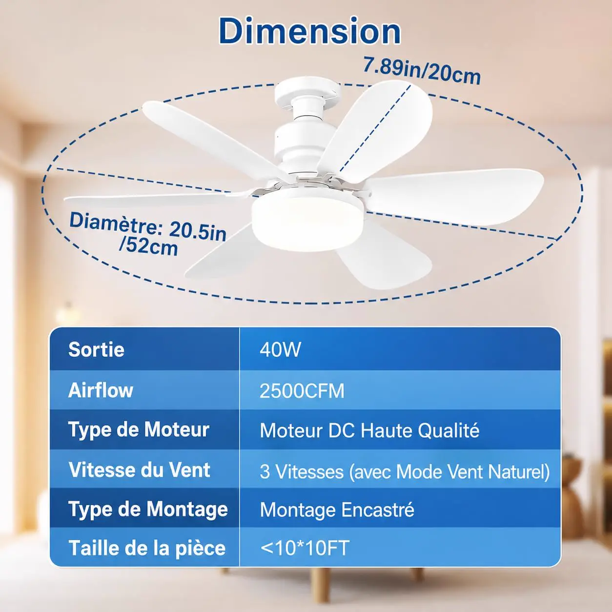 2er Set Ventilators de Plafond E27 mit Licht LED Dimmable vue 4