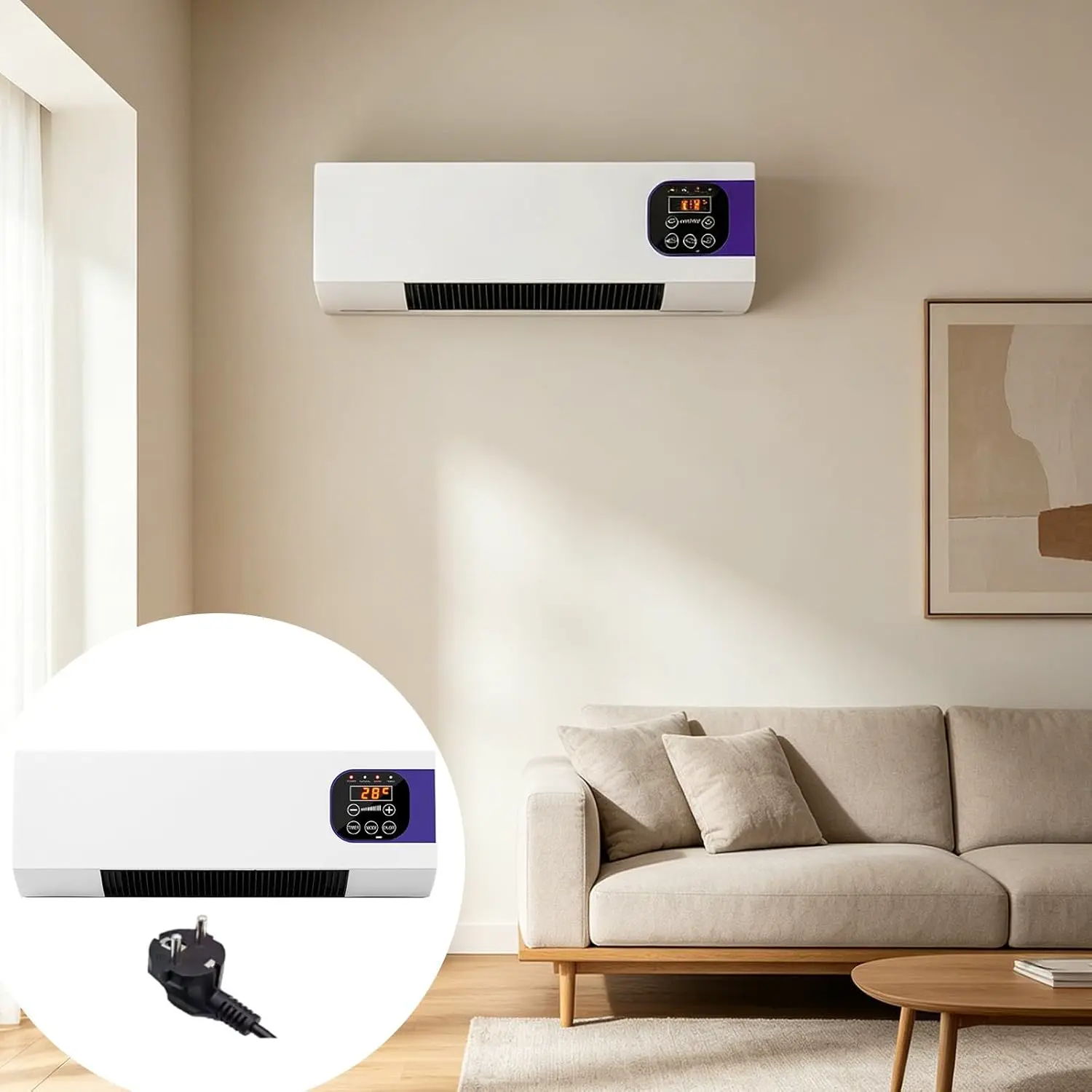Universell Klimaanlage, Wandventilator mit Fernbedienung, vielseitig, tragbar, kompakt, Wandklimagerät, wendbar, ohne Außeneinheit, konstante Temperatur vue 3