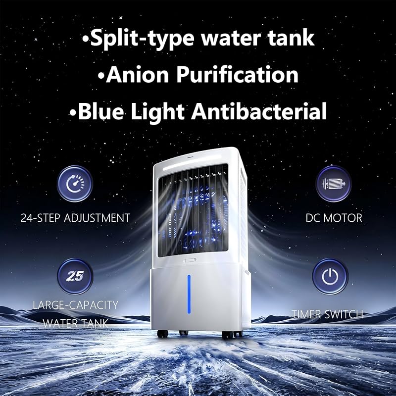 Klimaanlage Tragbar weiß 8000 BTU ohne Abluft | 3 Geschwindigkeits, Fernbedienung Inbegriffene, Timer 1-12 Heures, Oszillation 90°, Wassertank Amovible vue 4